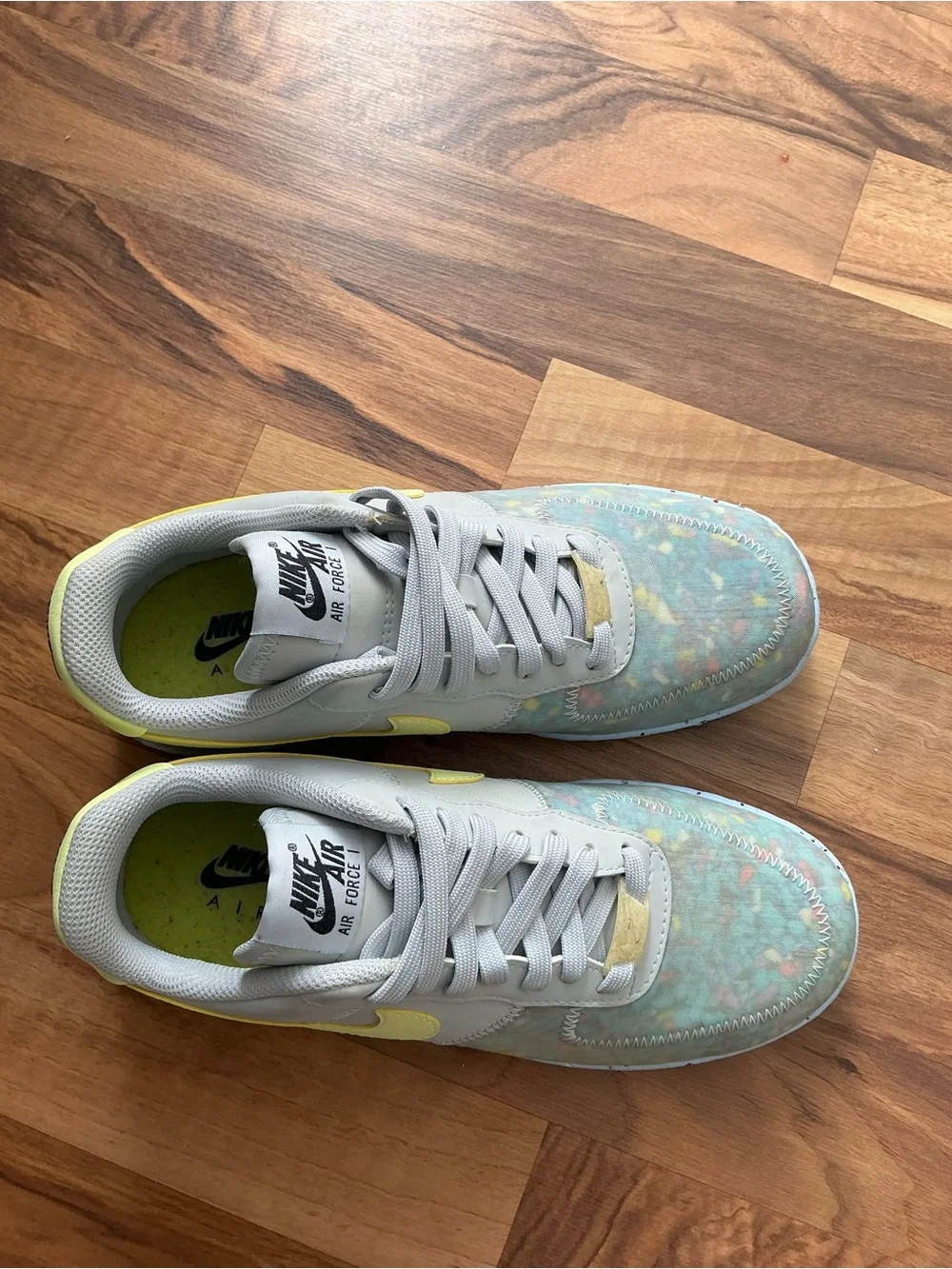 Nike Kids Air Force 1 Low Top Sneakers — White with Yellow & Pastel Confetti